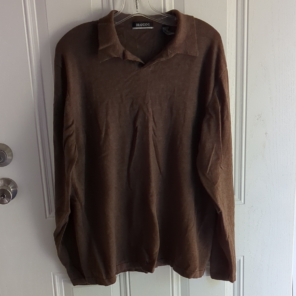 Brandini Men's Classic Brown V-Neck Sweater